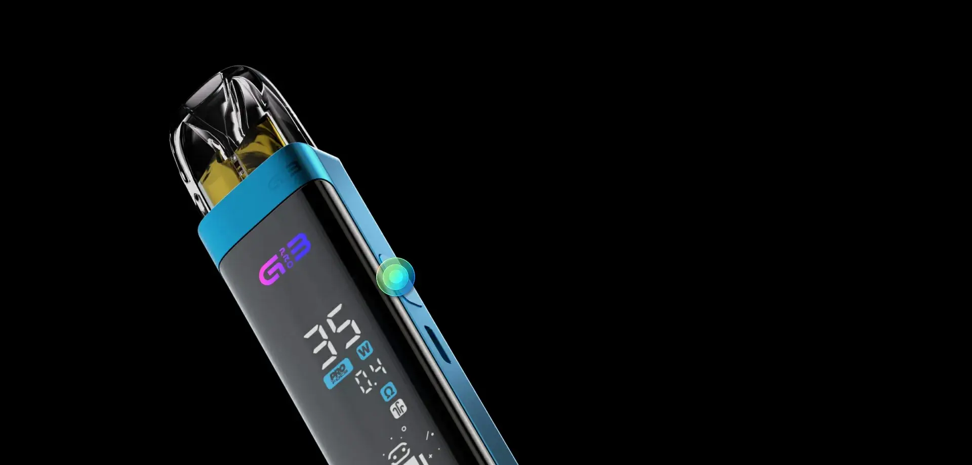 Frame from UWELL's Caliburn G3 Pro animation — the side button lit