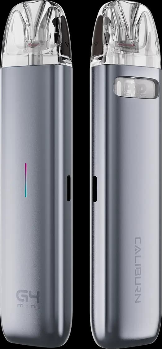 UWELL Caliburn G4 Mini, gunmetal gray colourway, front and back isolated product shot