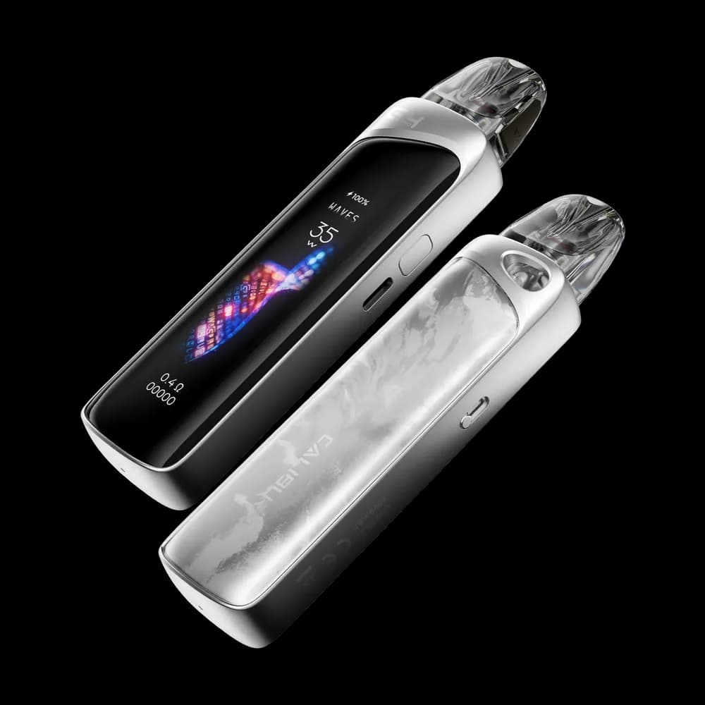 UWELL Caliburn G4 Pro, pearl-silver colourway, official render (front and back)