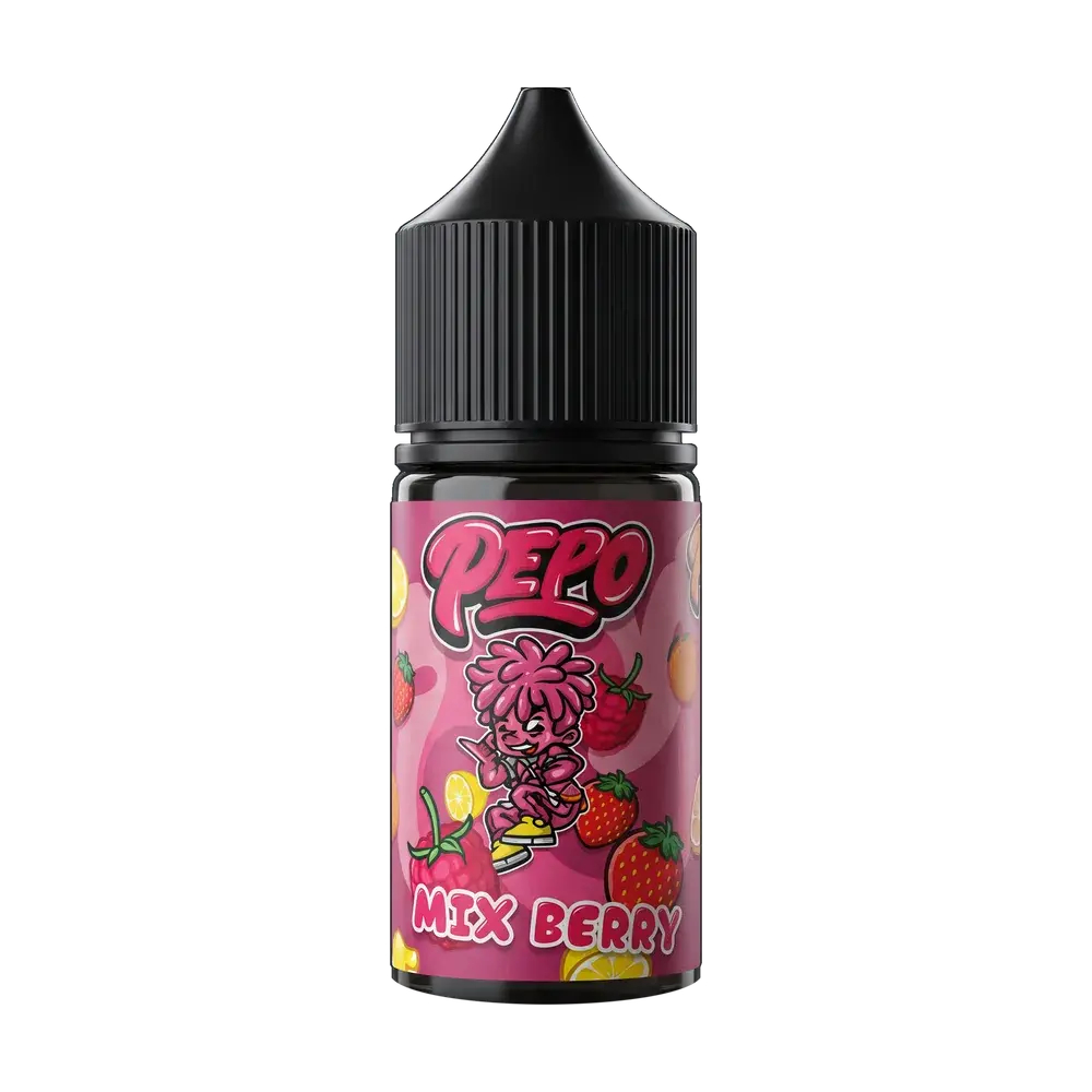 Pepo Salt Nic e-liquid bottle, Mixed Berry, studio photo