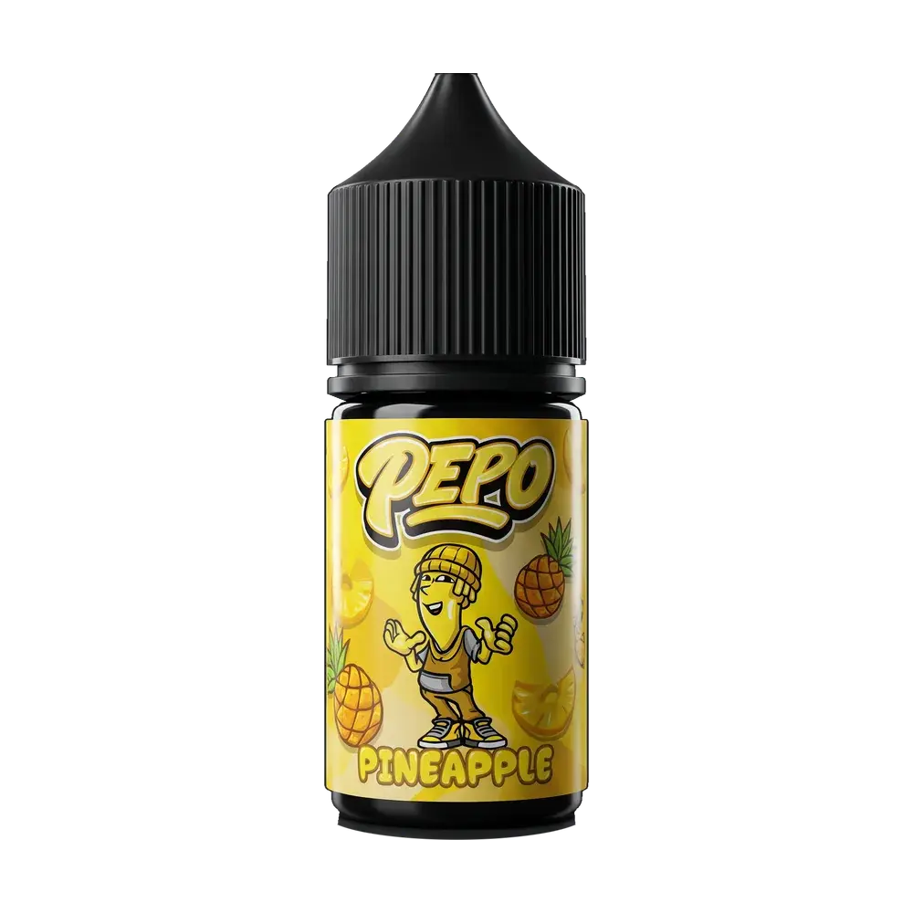 Pepo Salt Nic e-liquid bottle, Pineapple, studio photo