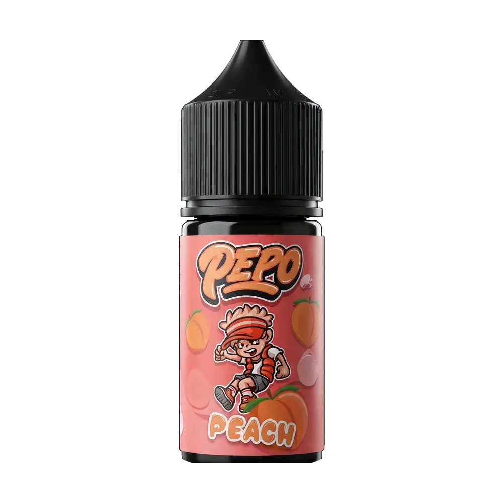 Pepo Salt Nic e-liquid bottle, Peach, studio photo