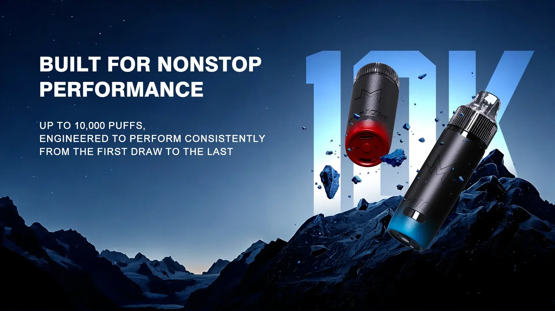 Official SALTHUB M Bar 10K poster, "Built for nonstop performance" — up to 10,000 puffs