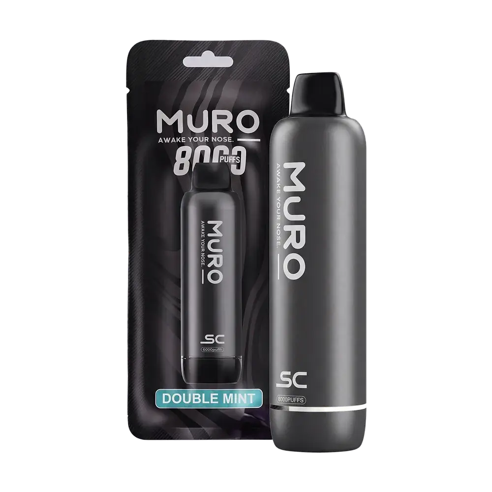 Muro SC 8000 Puffs, Double Mint — device with its pouch