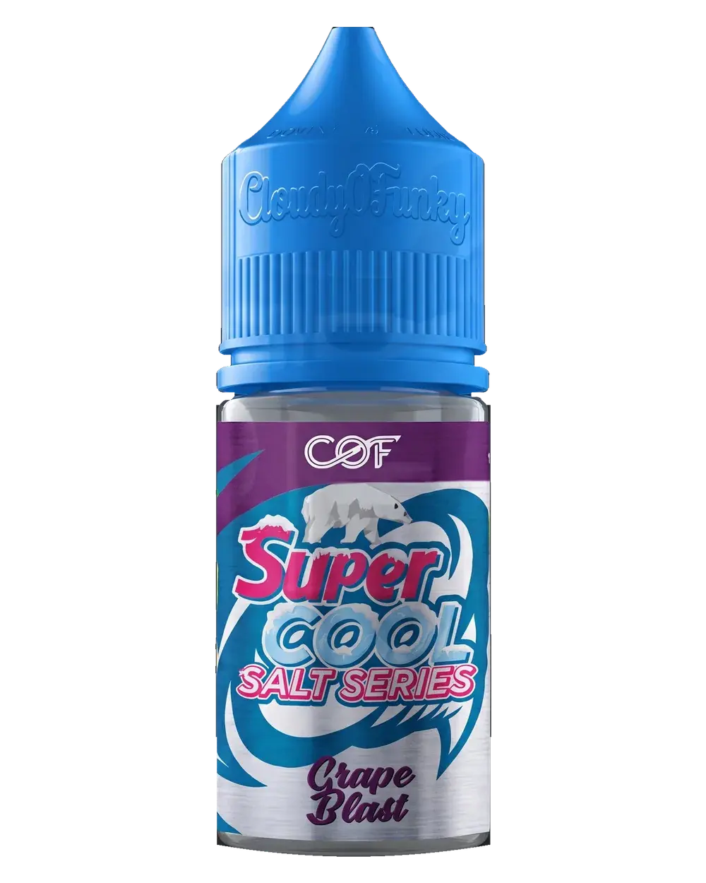 Super Cool Grape Blast salt nic e-liquid bottle, studio photo