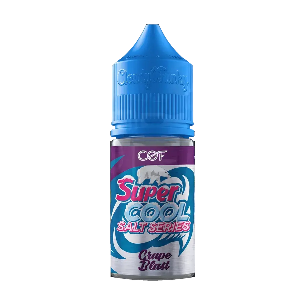 Super Cool Grape Blast salt nic e-liquid bottle, studio photo