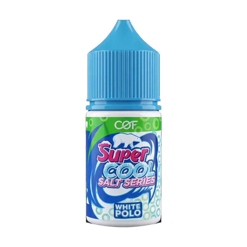 Super Cool White Polo salt nic e-liquid bottle, studio photo