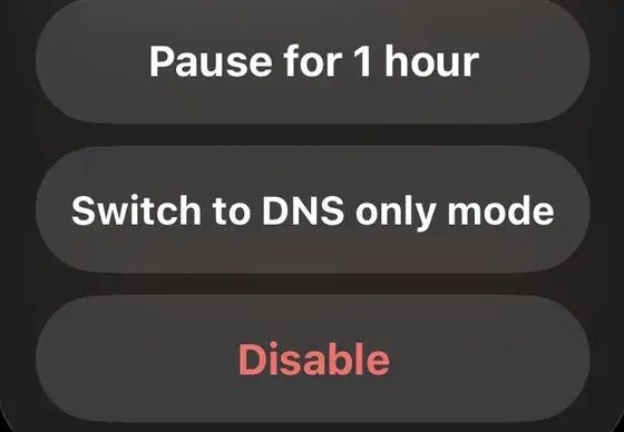 เมนูปิด 1.1.1.1 ที่มีปุ่ม Disable