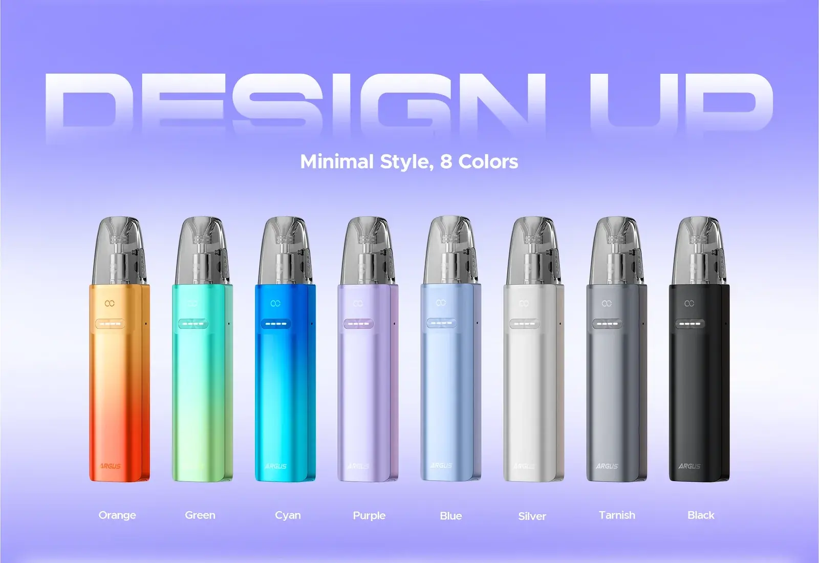 VOOPOO's ARGUS G4 mini poster — the minimal body in all eight colours
