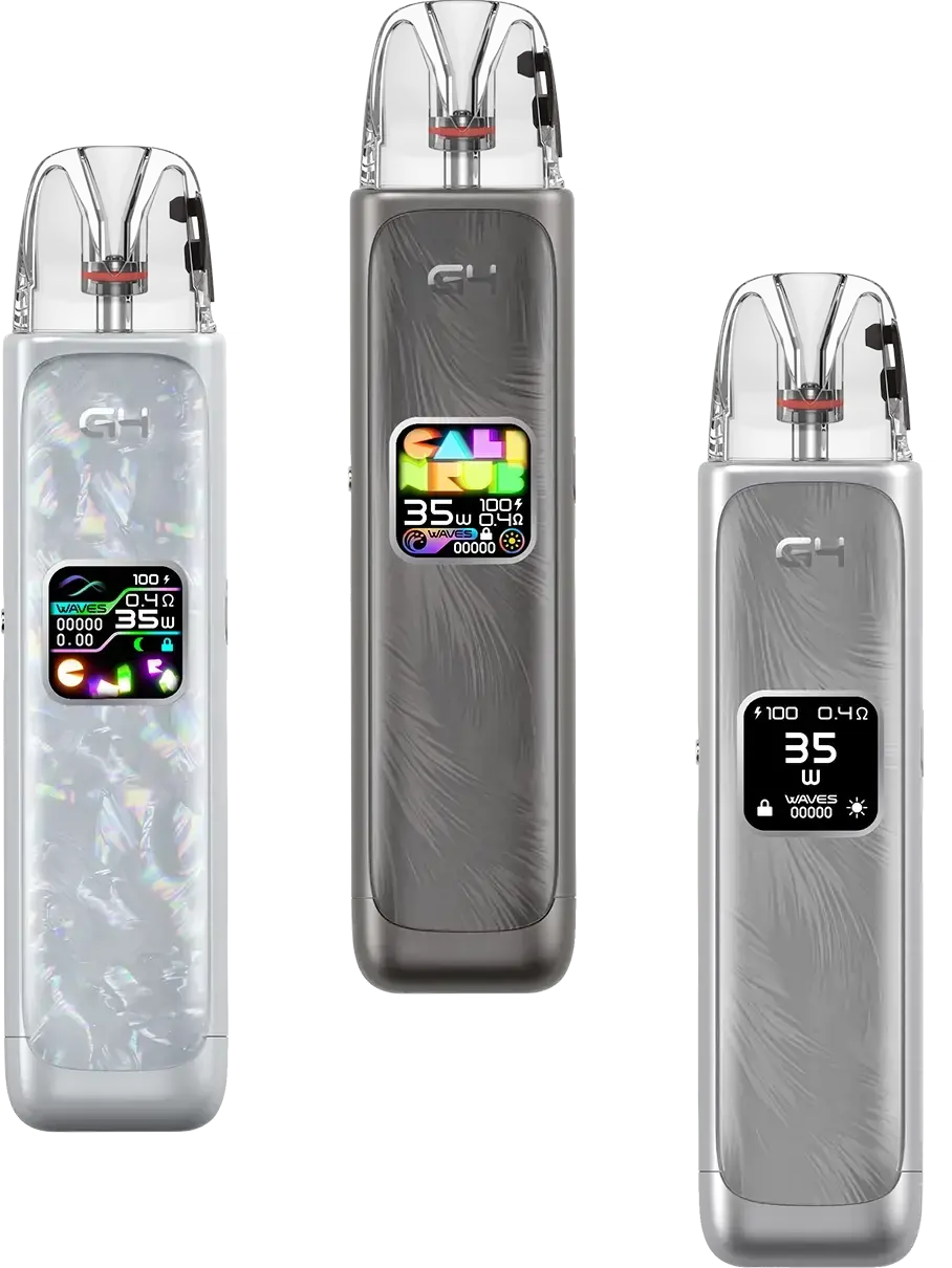 Official UWELL render — three Caliburn G4s with different screen themes