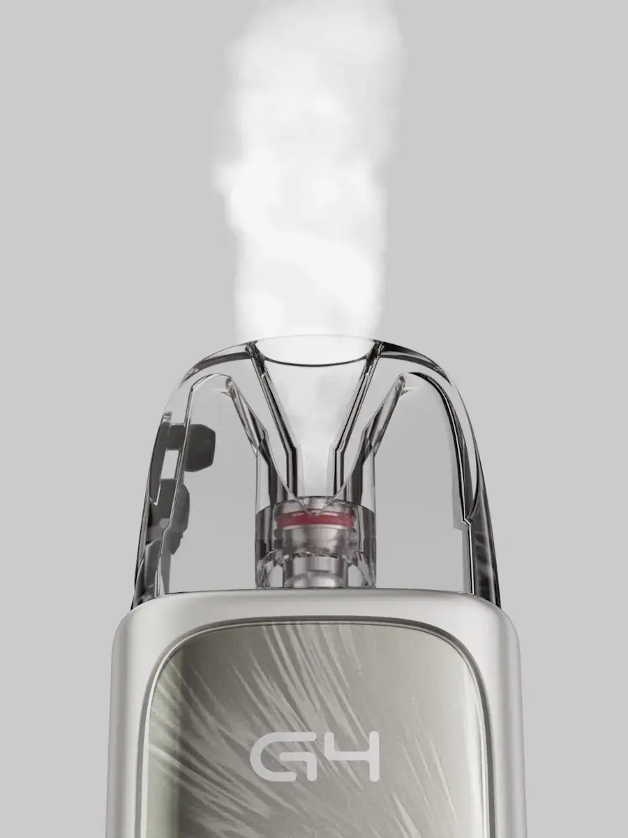 Still from UWELL's Caliburn G4 film — vapour rising from the pod