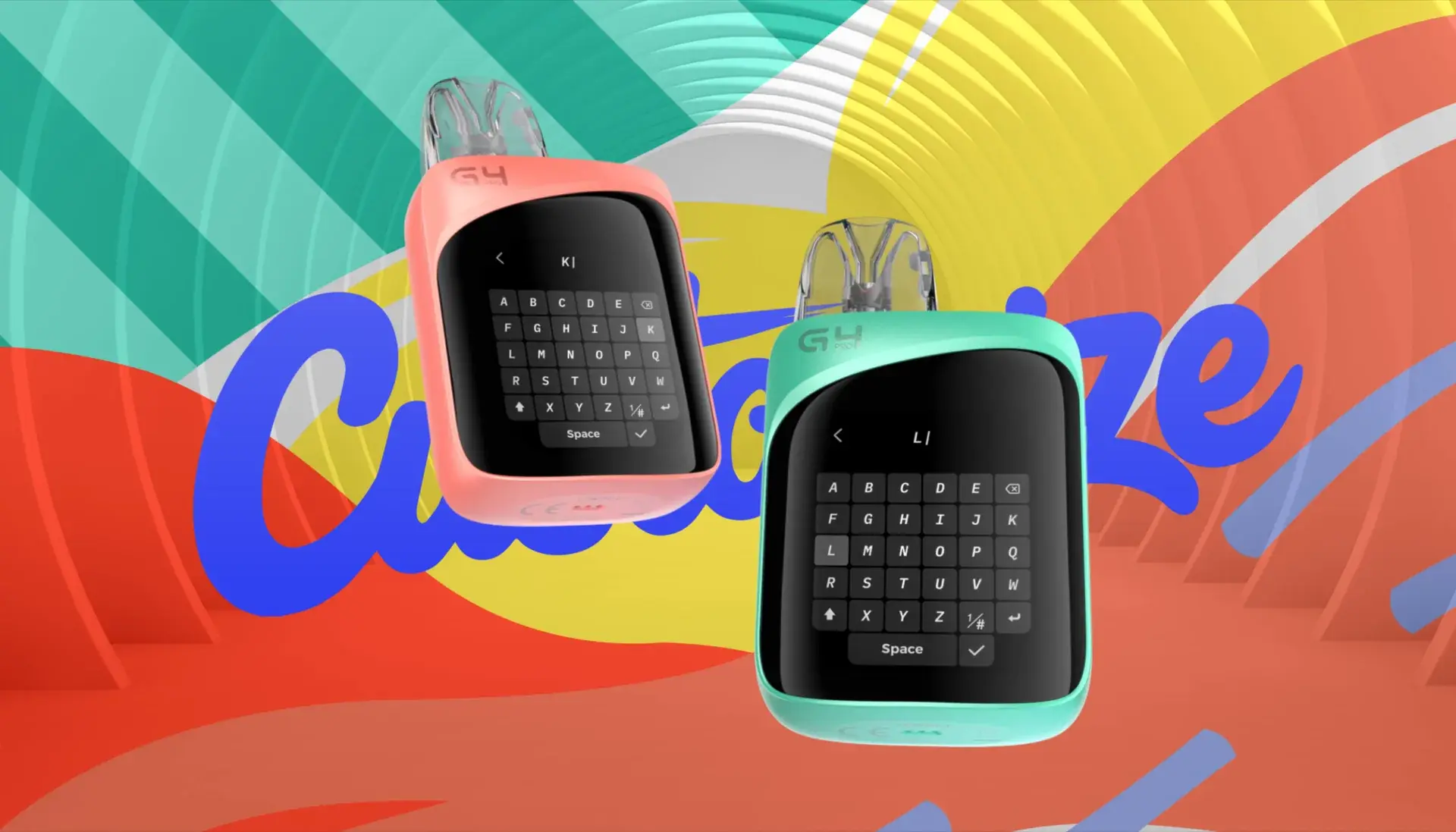 Still from UWELL's KOKO film — renaming the device on the on-screen keyboard