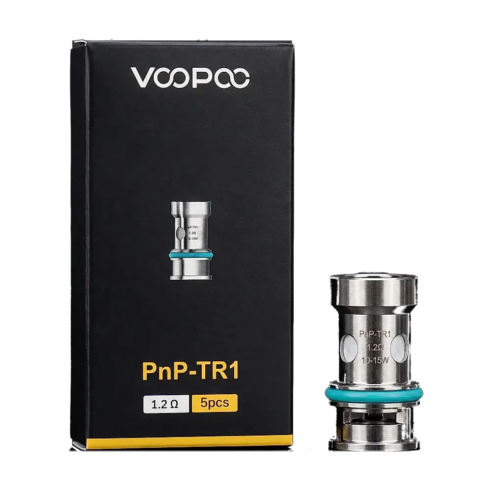VOOPOO PnP-TR1 coil 1.2Ω with its box, studio photo (every source shows one o-ring colour for TR1; the white / blue rubber options share this photo)