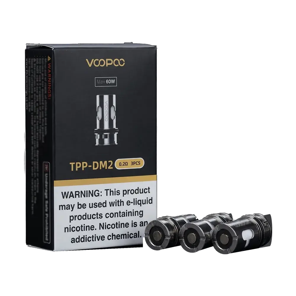 VOOPOO TPP-DM2 0.2Ω coil box with three coils, studio photo