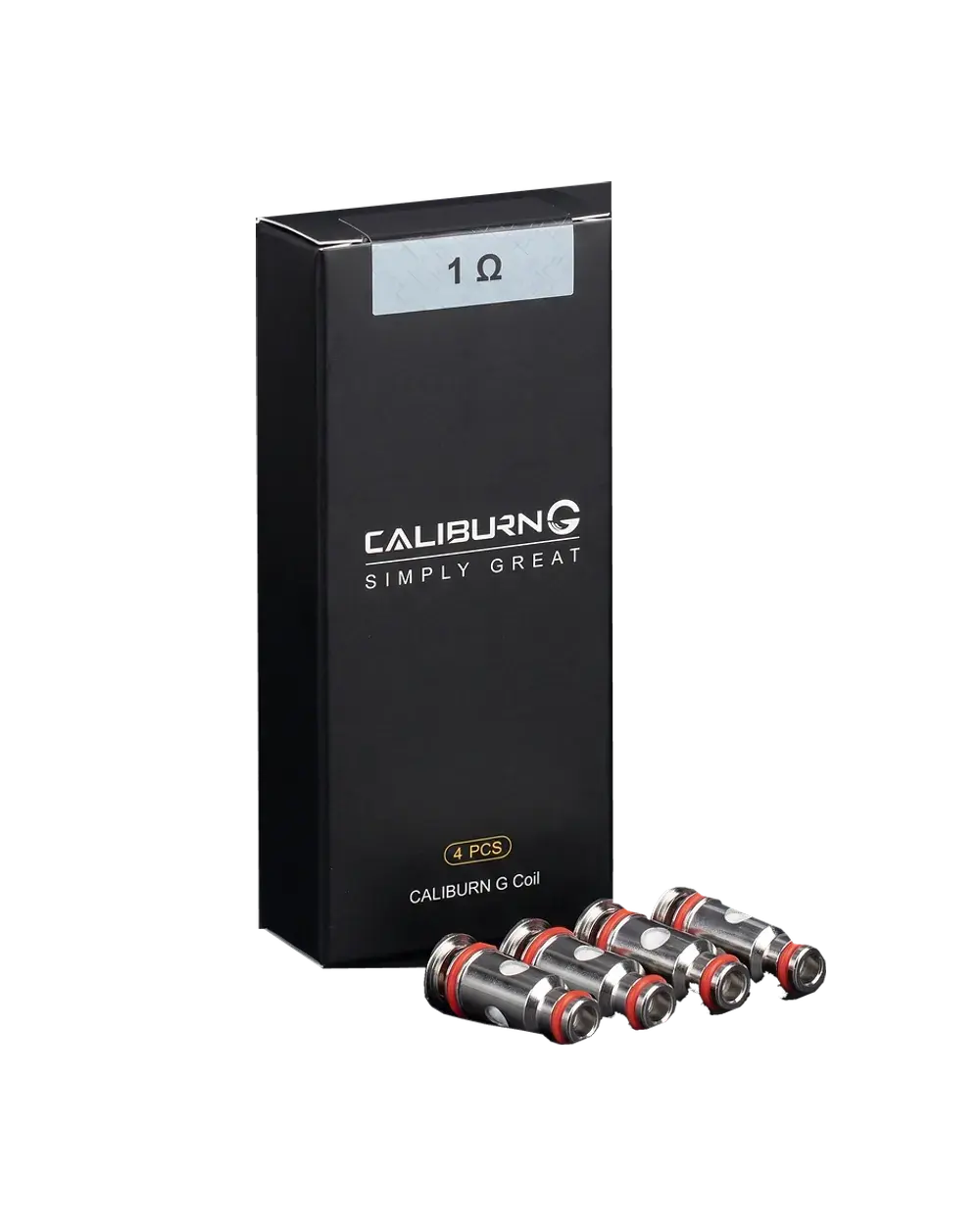 UWELL CALIBURN G 1.0Ω coil box with four coils, studio photo