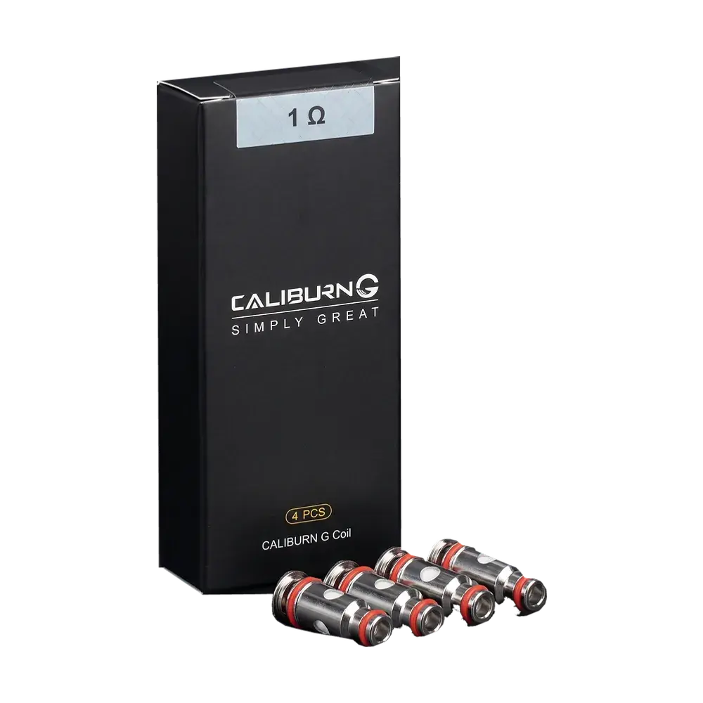 UWELL CALIBURN G 1.0Ω coil box with four coils, studio photo