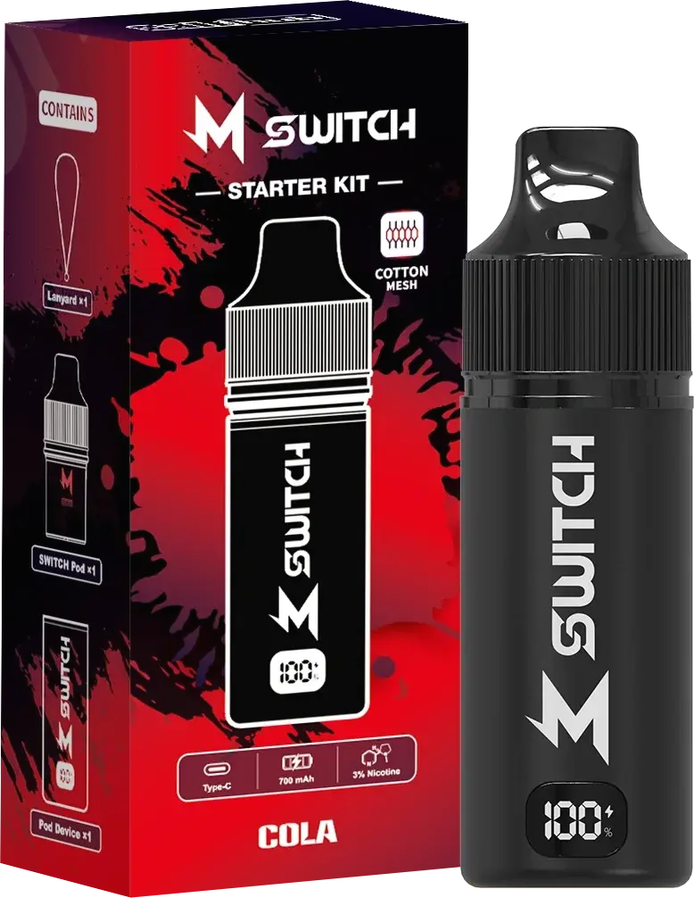 SALTHUB M Switch starter kit, Cola — box and device, SALTHUB render