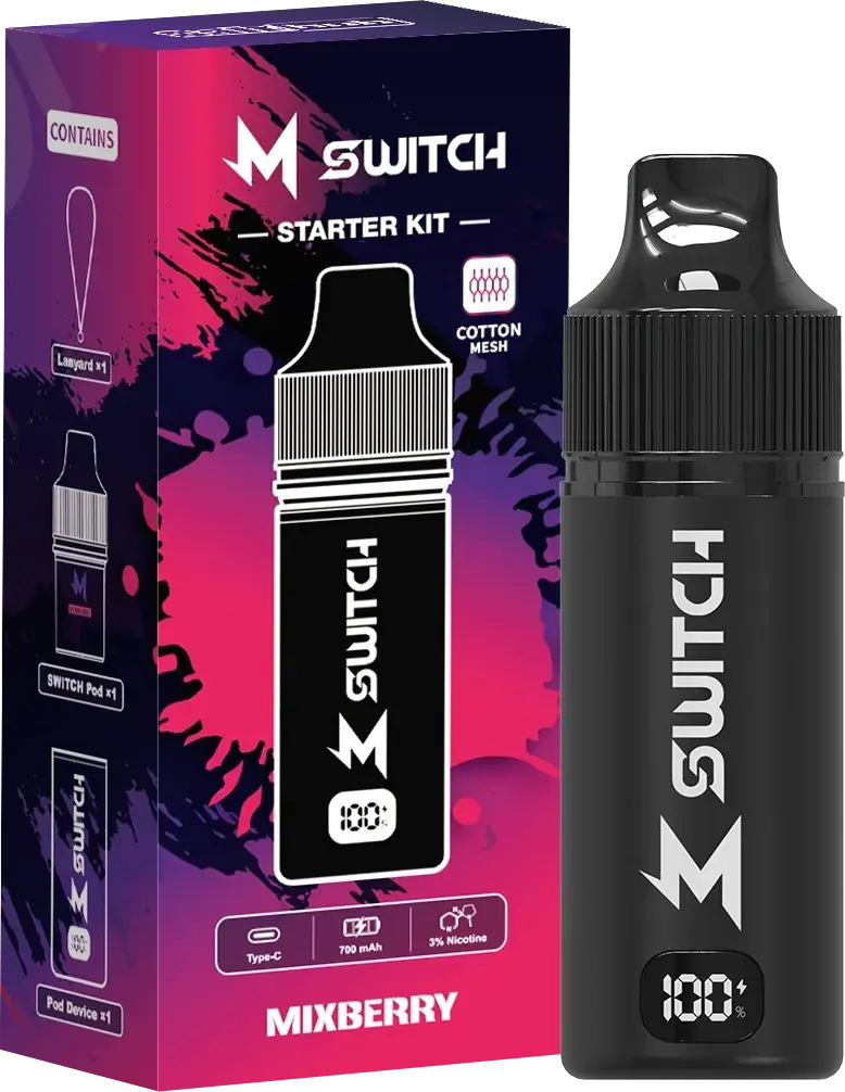SALTHUB M Switch starter kit, Mixberry — box and device, SALTHUB render