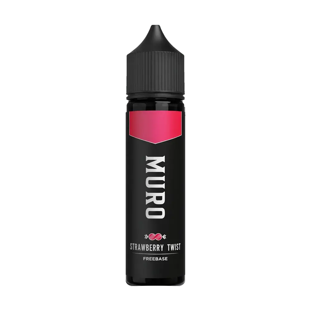 Muro Freebase e-liquid bottle, Strawberry Twist, studio photo