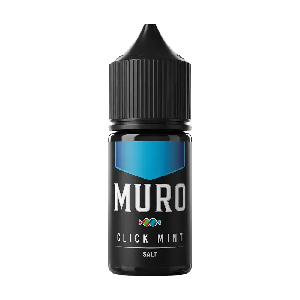 Muro Salt Nic e-liquid bottle, Click Mint, studio photo