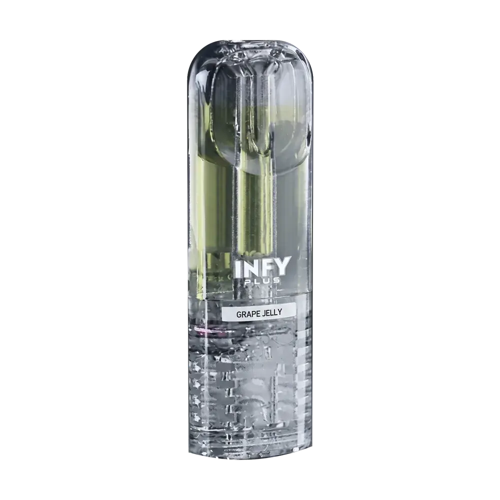 INFY PLUS 2.5ml clear pod cartridge, Grape Jelly, studio photo