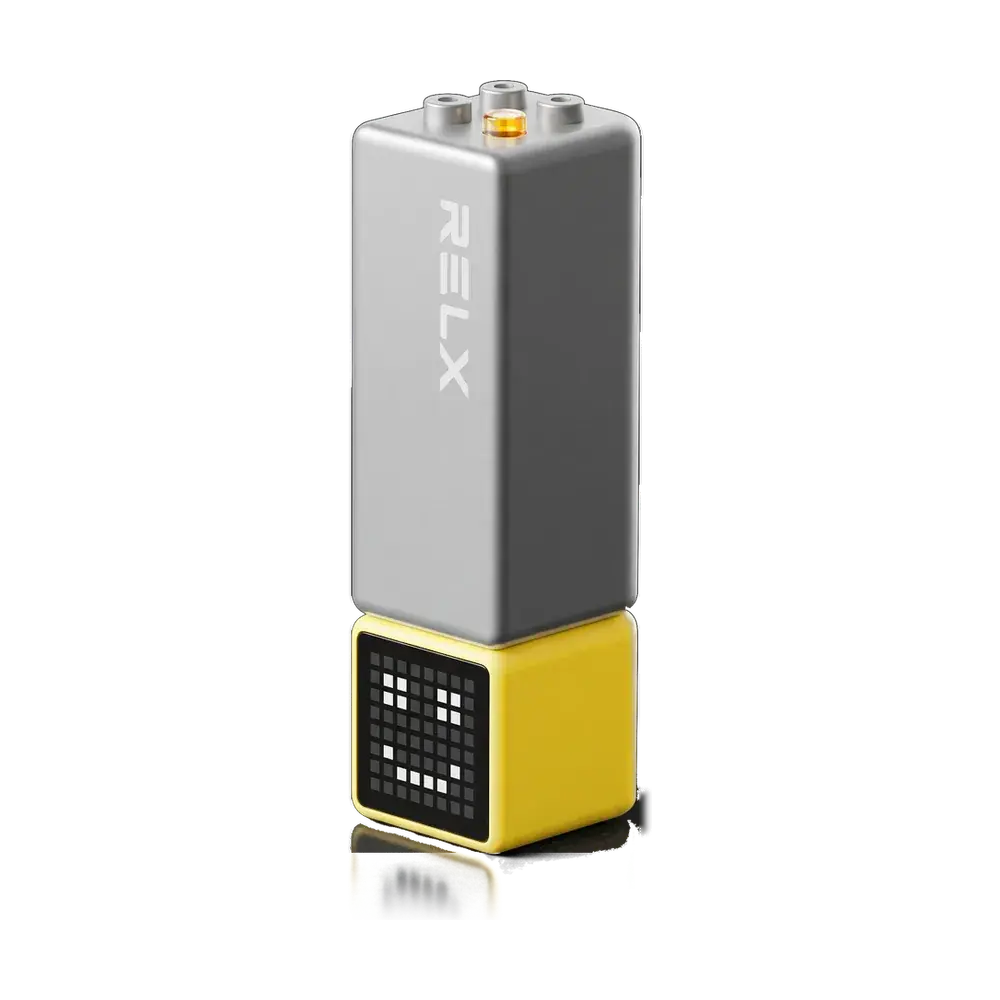 RELX Creator Pro device, grey with a yellow base