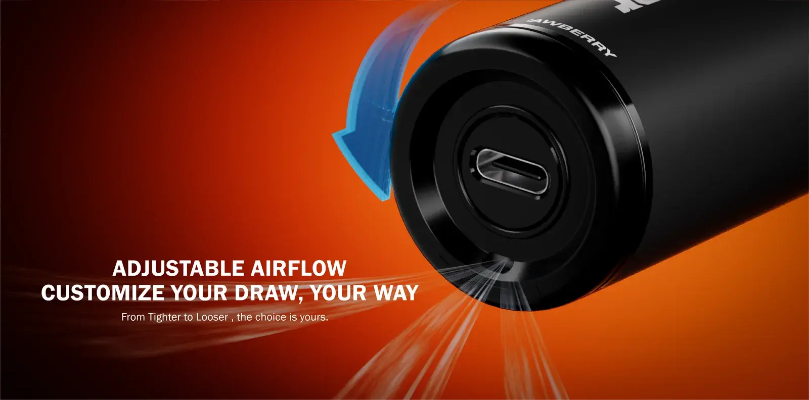 TFIT poster — the base of the M Power 20K with an arrow and air streams, "Adjustable airflow, customize your draw, your way"
