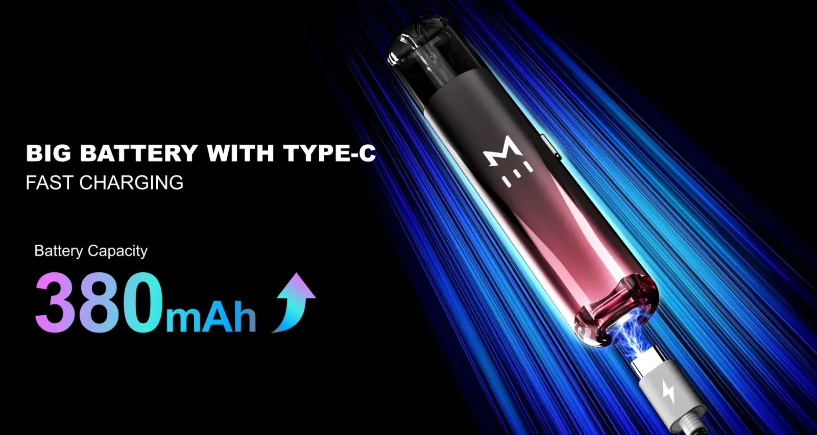 SALTHUB's Zero Pro poster — big battery with Type-C fast charging, 380mAh