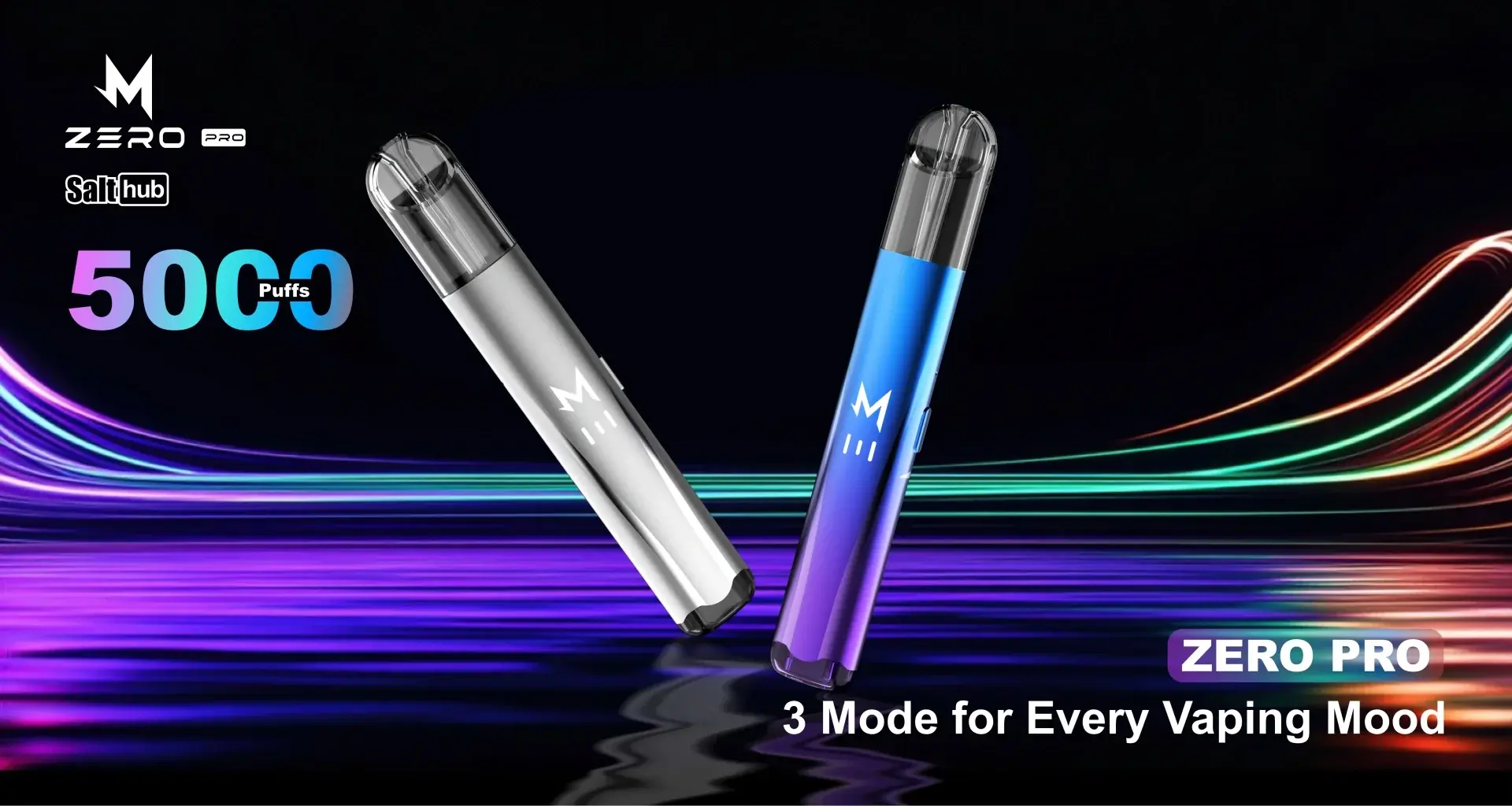 SALTHUB's Zero Pro banner — 5000 puffs, 3 mode for every vaping mood